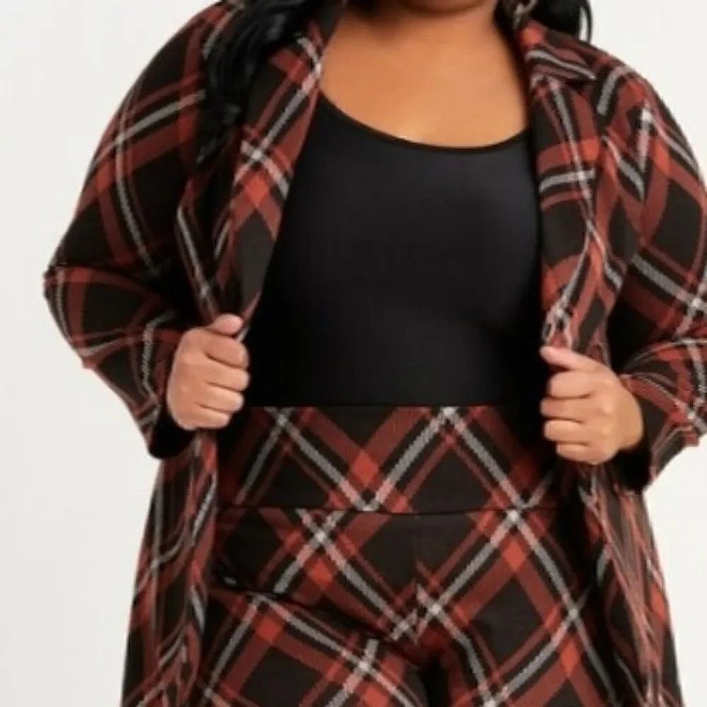 ASHLEY STEWART PLAID ONE BUTTON KNIT BLAZER